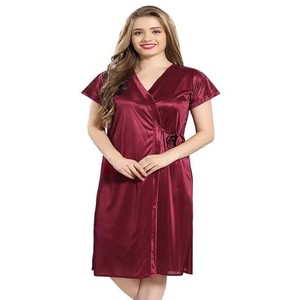 Women Satin Short Nighty with Lace & Robe 1306