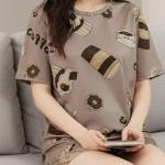 Women Korean Shorts Pajama Set Cotton Blend Nightwear Set Top & Shorts Sleepwear Lounge Wear Soft Comfortable Night Suit Ladies Summer Night Dress Co-Ord Home Wear Set