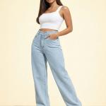 Women's High Waist Straight Fit Cotton Blend Denim Jeans|Comfortable Regular Length Casual Jeans for Women