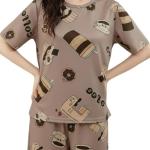 Women Korean Shorts Pajama Set Cotton Blend Nightwear Set Top & Shorts Sleepwear Lounge Wear Soft Comfortable Night Suit Ladies Summer Night Dress Co-Ord Home Wear Set