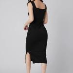 Royal Solid Bodycon Square Neck Midi Side Split Thigh Dress for Women's & Girl's