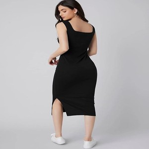 Royal Solid Bodycon Square Neck Midi Side Split Thigh Dress for Women's & Girl's