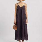 Impression Women's Cotton Solid Smocked Shirred Dress Shoulder Strap A-Line Gown for Women