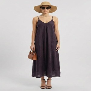 Impression Women's Cotton Solid Smocked Shirred Dress Shoulder Strap A-Line Gown for Women