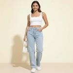 Women's High Waist Straight Fit Cotton Blend Denim Jeans|Comfortable Regular Length Casual Jeans for Women
