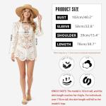 Women's Lace Beach Cover Up Embroidered Swimsuit Coverups Full Sleeve Boho Sheer Bathing Suit Swim Dress for Poolside, Seaside and Party