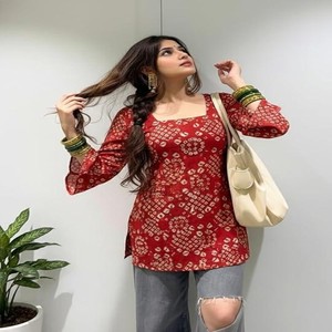 Designer Women’s Viscose Blend Printed Short Kurti | Straight Fit Casual Ethnic Top |