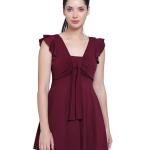 Women Front Tie Knot Ruched Frock Style Padded One Piece Swimming Costume