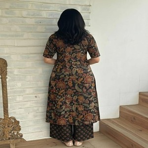 Designer Women's Rayon Viscose Straight Printed Kurta with Palazzo | Elbow Length Sleeve Kurti Set | Close Neck with Back Slit | Soft Comfortable Fabric | 2 Piece Outfit