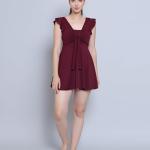 Women Front Tie Knot Ruched Frock Style Padded One Piece Swimming Costume
