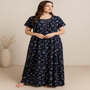 Pure Cotton Nighty for Woman | Floral Gown for Women Nightwear with Pocket | Cotton Nighty for Women Stylish |