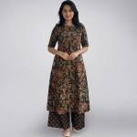 Designer Women's Rayon Viscose Straight Printed Kurta with Palazzo | Elbow Length Sleeve Kurti Set | Close Neck with Back Slit | Soft Comfortable Fabric | 2 Piece Outfit
