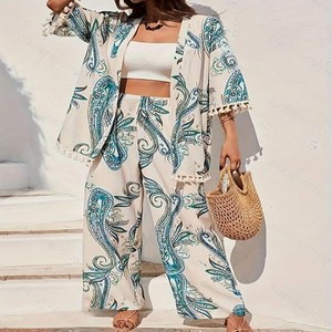 Fashion Co Ord Set for Women Stylish | Summer Travel Co-Ord Set Short Sleeve Shirt & Wide-Leg Pant | Paisley Printed Stylish Casual Outfit for Summer Cord for Women | Dress for Woman