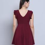 Women Front Tie Knot Ruched Frock Style Padded One Piece Swimming Costume