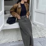 Women's Solid Carbon Grey Maxi Skirt