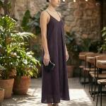 Impression Women's Cotton Solid Smocked Shirred Dress Shoulder Strap A-Line Gown for Women