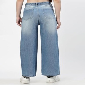 Women Flared High Rise Distressed Blue Jeans