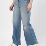 Women Flared High Rise Distressed Blue Jeans