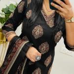 Women's Cotton Trending Straight Kurta with Pants and Dupatta Set | Ethnic Set (BLACK)