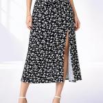 Solid Split Midi Thigh Floral Printed Skirt for Women's & Girl's