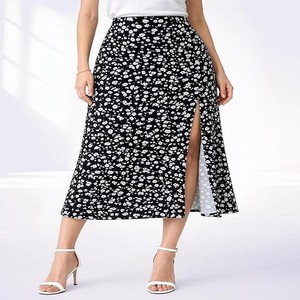 Solid Split Midi Thigh Floral Printed Skirt for Women's & Girl's