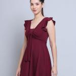Women Front Tie Knot Ruched Frock Style Padded One Piece Swimming Costume