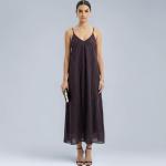 Impression Women's Cotton Solid Smocked Shirred Dress Shoulder Strap A-Line Gown for Women