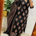 Women's Cotton Trending Straight Kurta with Pants and Dupatta Set | Ethnic Set (BLACK)