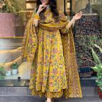 Women's Rayon Viscose Anarkali Printed Kurta with Palazzo & Dupatta