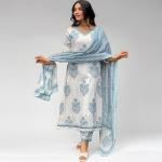 Women Cotton Block Printed Kurta Pant With Dupatta