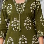 Women's Pure Cotton Printed Straight Kurta Set with Palazzo Pants & Dupatta- Ethnic Wear, Green