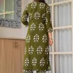 Women's Pure Cotton Printed Straight Kurta Set with Palazzo Pants & Dupatta- Ethnic Wear, Green