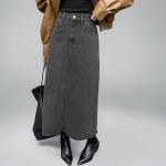 Women's Solid Carbon Grey Maxi Skirt