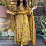 Women's Rayon Viscose Anarkali Printed Kurta with Palazzo & Dupatta