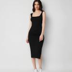 Royal Solid Bodycon Square Neck Midi Side Split Thigh Dress for Women's & Girl's