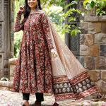 Women Printed Anarkali Kurta and Pant Set with Dupatta