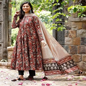 Women Printed Anarkali Kurta and Pant Set with Dupatta