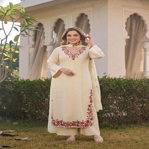 Designer Kurta Sets for Women Viscose Blend Embroidered | Kurta Palazzo Dupatta Set | Designer Kurti Set for Women | V Neck Full Sleeve Ethnic Suit | Indian Kurta Outfit with Palazzo Pants