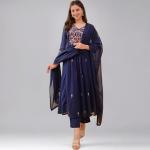 Women Embroidery Solid Anarkali Kurta and Pant Set with Dupatta