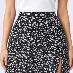 Solid Split Midi Thigh Floral Printed Skirt for Women's & Girl's