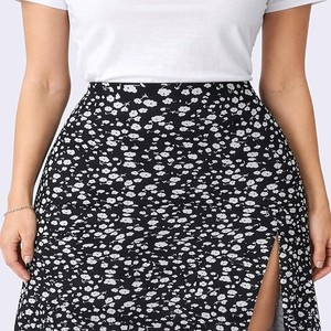 Solid Split Midi Thigh Floral Printed Skirt for Women's & Girl's