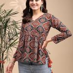 omen's Poly Rayon Printed Alia Cut Peplum Top | Top for Office | Women's Tunics | Short Kurti Women| Regular Fit