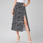 Solid Split Midi Thigh Floral Printed Skirt for Women's & Girl's