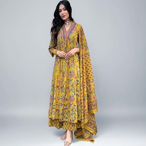 Women's Rayon Viscose Anarkali Printed Kurta with Palazzo & Dupatta
