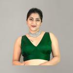 Women's Dupion Raw Silk Sleeveless V Neck Sabyasachi Cut Readymade Saree Blouse Padded Stitched Lining Designer Indian Festive Blouse