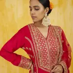 Bhumika Vaid Marigold Brocade Tunic Set - Red